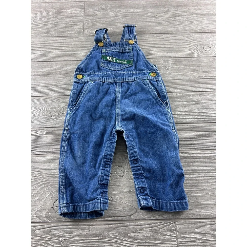 Key Imperial Vintage Baby Denim Overalls Blue 12 Months Workwear Snap Leg